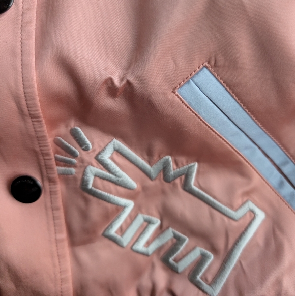 NWT Coach x Keith Haring Pink and Light Blue Reversible Bomber Jacket Size 0 - Picture 4 of 9